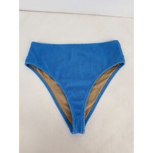 Shade & Shore Blue Textured High Waisted Bikini Bottom High Leg Swimwear Sz S